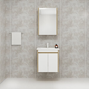 Maya 55cm Lavabolu Banyo Dolabı Takımı Safirmeşe Gövde Beyaz Kapak - Maya55 Beyaz-Safirmeşe