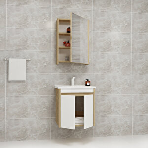 Maya 55cm Lavabolu Banyo Dolabı Takımı Safirmeşe Gövde Beyaz Kapak - Maya55 Beyaz-Safirmeşe