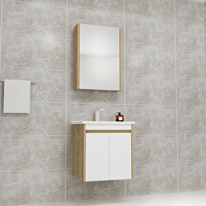 Maya 55cm Lavabolu Banyo Dolabı Takımı Safirmeşe Gövde Beyaz Kapak - Maya55 Beyaz-Safirmeşe