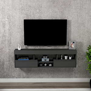 Lisa Duvara Monte Tv Sehpası – Raflı, Antrasit Modern Tasarım 140cm Antrasit