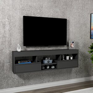 Lisa Duvara Monte Tv Sehpası – Raflı, Antrasit Modern Tasarım 140cm Antrasit