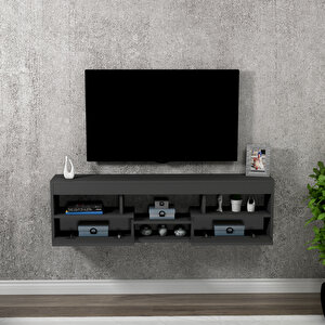 Lisa Duvara Monte Tv Sehpası – Raflı, Antrasit Modern Tasarım 140cm Antrasit