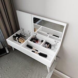 Riva Aynalı Makyaj Masası Makyaj Organizer, Beyaz - Riva