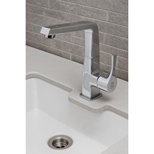 Lavabo Bataryasi Krom Banyo Musluk Ağir Pri̇nç Yüksek Gövde Döner Boru Modern Lüks Armatür Gümüş Gri̇