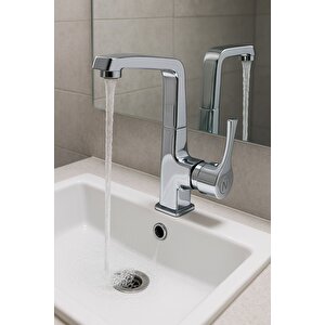 Lavabo Bataryasi Krom Banyo Musluk Ağir Pri̇nç Yüksek Gövde Döner Boru Modern Lüks Armatür Gümüş Gri̇