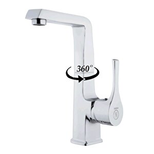 Lavabo Bataryasi Krom Banyo Musluk Ağir Pri̇nç Yüksek Gövde Döner Boru Modern Lüks Armatür Gümüş Gri̇