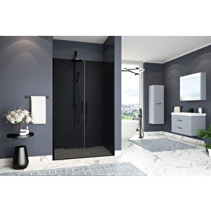 Mono Temperli 6 Mm Boy Menteşeli Ön Cephe Duşakabin Siyah Profil Füme Cam 134 cm