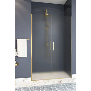 Mono Temperli 6 Mm Boy Menteşeli Ön Cephe Duşakabin Altın Profil Buzlu Cam 132 cm