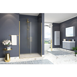 Mono Temperli 6 Mm Boy Menteşeli Ön Cephe Duşakabin Altın Profil Buzlu Cam 132 cm