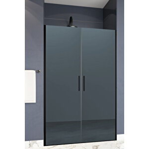 Mono Temperli 6 Mm Boy Menteşeli Ön Cephe Duşakabin Siyah Profil Mavi Reflekte Cam 122 cm