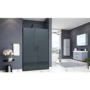 Mono Temperli 6 Mm Boy Menteşeli Ön Cephe Duşakabin Siyah Profil Mavi Reflekte Cam 122 cm