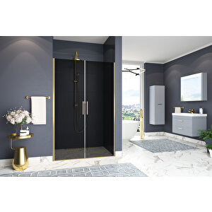 Mono Temperli 6 Mm Boy Menteşeli Ön Cephe Duşakabin Altın Profil Füme Cam 135 cm