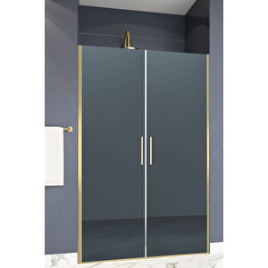 Mono Temperli 6 Mm Boy Menteşeli Ön Cephe Duşakabin Altın Profil Mavi Reflekte Cam 123 cm