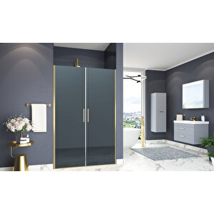 Mono Temperli 6 Mm Boy Menteşeli Ön Cephe Duşakabin Altın Profil Mavi Reflekte Cam 123 cm