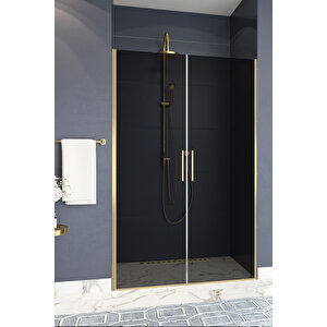 Mono Temperli 6 Mm Boy Menteşeli Ön Cephe Duşakabin Altın Profil Füme Cam 120 cm