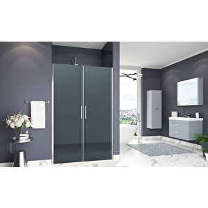 Mono Temperli 6 Mm Boy Menteşeli Ön Cephe Duşakabin Krom Profil Mavi Reflekte Cam 122 cm