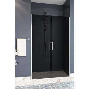 Mono Temperli 6 Mm Boy Menteşeli Ön Cephe Duşakabin Krom Profil Füme Cam 126 cm