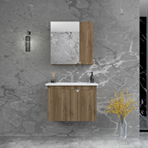 Pavol 80cm Lavabolu Banyo Dolabı Takımı Ceviz Gövde Beyaz Alın - Pavol80 Beyaz - Ceviz