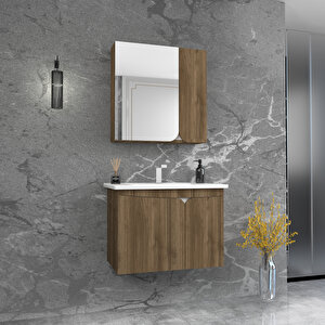 Pavol 80cm Lavabolu Banyo Dolabı Takımı Ceviz Gövde Beyaz Alın - Pavol80 Beyaz - Ceviz