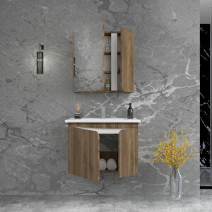 Pavol 80cm Lavabolu Banyo Dolabı Takımı Ceviz Gövde Beyaz Alın - Pavol80 Beyaz - Ceviz