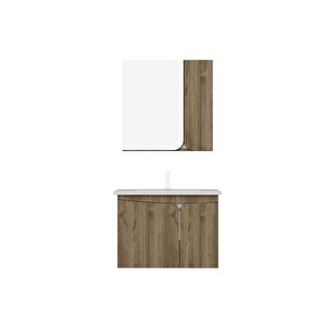 Arnetti Pavol 80cm Lavabolu Banyo Dolabı Takımı Ceviz Gövde Beyaz Alın - Pavol80