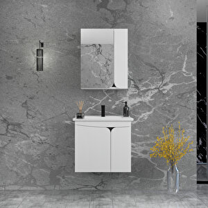 Pavol 65cm Lavabolu Banyo Dolabı Takımı Beyaz Gövde Antrasit Alın - Pavol65 Beyaz
