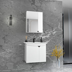 Pavol 65cm Lavabolu Banyo Dolabı Takımı Beyaz Gövde Antrasit Alın - Pavol65 Beyaz
