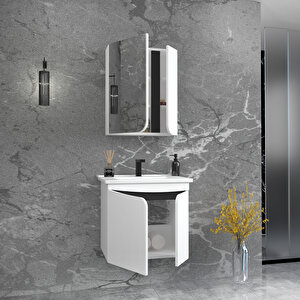 Pavol 65cm Lavabolu Banyo Dolabı Takımı Beyaz Gövde Antrasit Alın - Pavol65 Beyaz