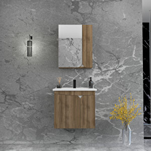 Arnetti Pavol 65cm Lavabolu Banyo Dolabı Takımı Ceviz Gövde Beyaz Alın - Pavol65