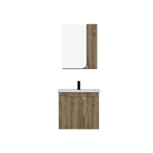 Arnetti Pavol 65cm Lavabolu Banyo Dolabı Takımı Ceviz Gövde Beyaz Alın - Pavol65