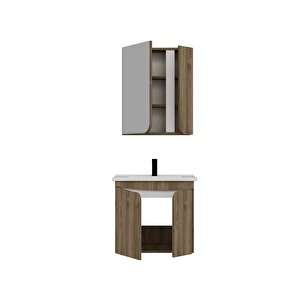 Arnetti Pavol 65cm Lavabolu Banyo Dolabı Takımı Ceviz Gövde Beyaz Alın - Pavol65