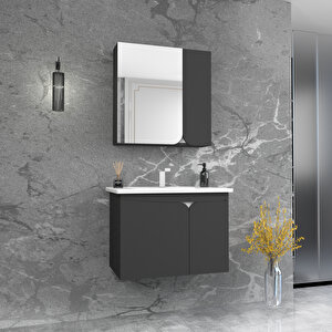 Pavol 80cm Lavabolu Banyo Dolabı Takımı Antrasit Gövde Beyaz Alın - Pavol80 Antrasit