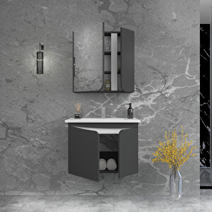 Pavol 80cm Lavabolu Banyo Dolabı Takımı Antrasit Gövde Beyaz Alın - Pavol80 Antrasit