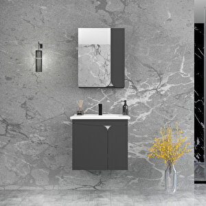 Pavol 65cm Lavabolu Banyo Dolabı Takımı Antrasit Gövde Beyaz Alın - Pavol65 Antrasit Beyaz