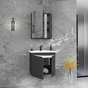 Pavol 65cm Lavabolu Banyo Dolabı Takımı Antrasit Gövde Beyaz Alın - Pavol65 Antrasit Beyaz