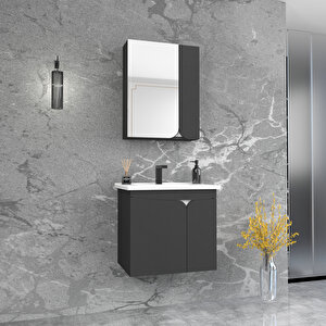 Pavol 65cm Lavabolu Banyo Dolabı Takımı Antrasit Gövde Beyaz Alın - Pavol65 Antrasit Beyaz