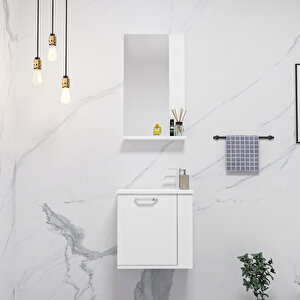 Divino Tina 45cm Lavabolu Banyo Dolabı Takımı Beyaz Gövde Beyaz Kapak - Tina45