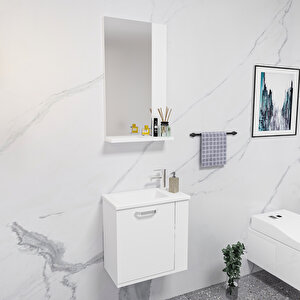 Divino Tina 45cm Lavabolu Banyo Dolabı Takımı Beyaz Gövde Beyaz Kapak - Tina45