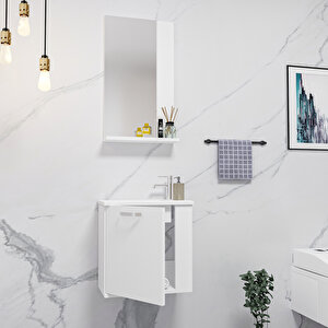 Divino Tina 45cm Lavabolu Banyo Dolabı Takımı Beyaz Gövde Beyaz Kapak - Tina45
