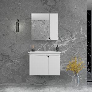Pavol 80cm Lavabolu Banyo Dolabı Takımı Beyaz Gövde Antrasit Alın - Pavol80 Beyaz