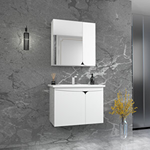 Pavol 80cm Lavabolu Banyo Dolabı Takımı Beyaz Gövde Antrasit Alın - Pavol80 Beyaz