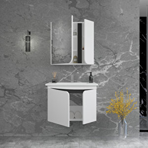 Pavol 80cm Lavabolu Banyo Dolabı Takımı Beyaz Gövde Antrasit Alın - Pavol80 Beyaz