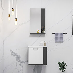 Tina 45cm Lavabolu Banyo Dolabı Takımı Antrasit Gövde Beyaz Kapak - Tina45