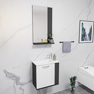 Tina 45cm Lavabolu Banyo Dolabı Takımı Antrasit Gövde Beyaz Kapak - Tina45