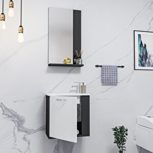 Tina 45cm Lavabolu Banyo Dolabı Takımı Antrasit Gövde Beyaz Kapak - Tina45