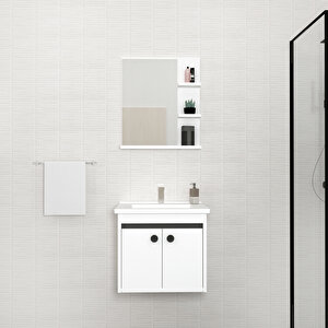 Ruby 55 Cm Lavabolu Banyo Dolabı Takımı Beyaz Kapak Antrasit Gövde - Ruby55 Beyaz
