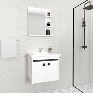 Ruby 55 Cm Lavabolu Banyo Dolabı Takımı Beyaz Kapak Antrasit Gövde - Ruby55 Beyaz