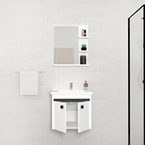 Ruby 55 Cm Lavabolu Banyo Dolabı Takımı Beyaz Kapak Antrasit Gövde - Ruby55 Beyaz