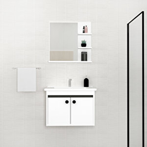 Ruby 65cm Lavabolu Banyo Dolabı Takımı Beyaz Kapak Antrasit Alın - Ruby65 Antrasit Beyaz