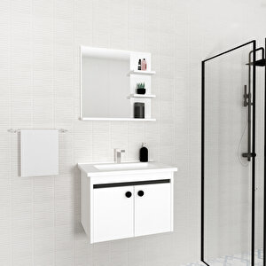 Ruby 65cm Lavabolu Banyo Dolabı Takımı Beyaz Kapak Antrasit Alın - Ruby65 Antrasit Beyaz